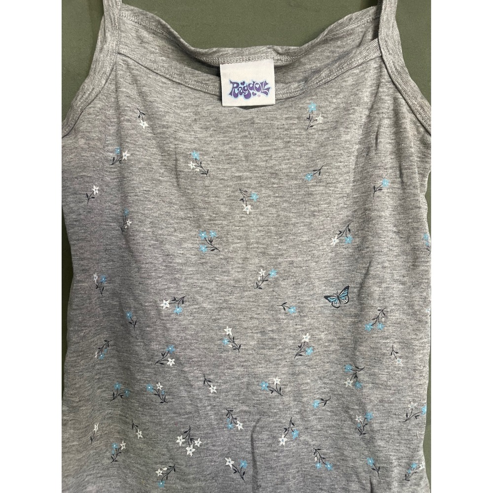 Vintage Ragdoll Gray Floral Butterfly Cami Tank Kids Medium Fits Womens XSmall - Picture 2 of 5